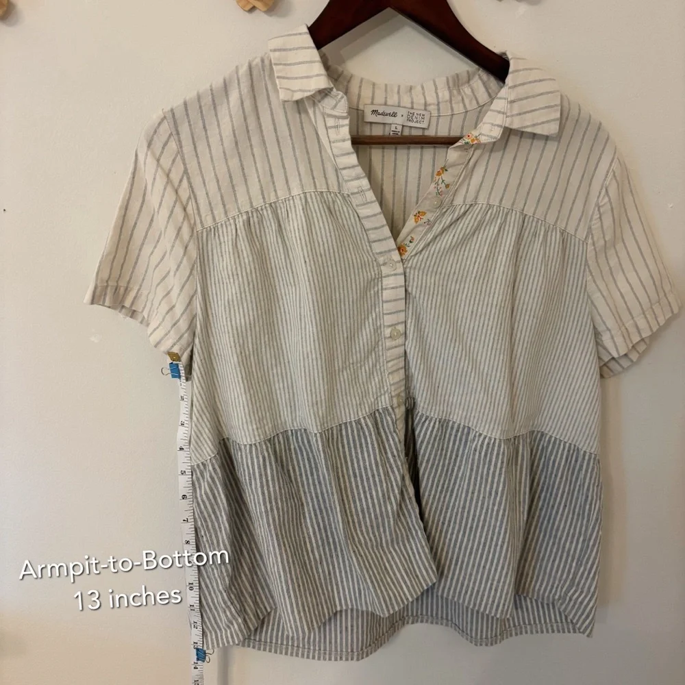 Madewell - Striped Button-Up Short Sleeve Babydoll Style Blouse - Picture 7 of 8